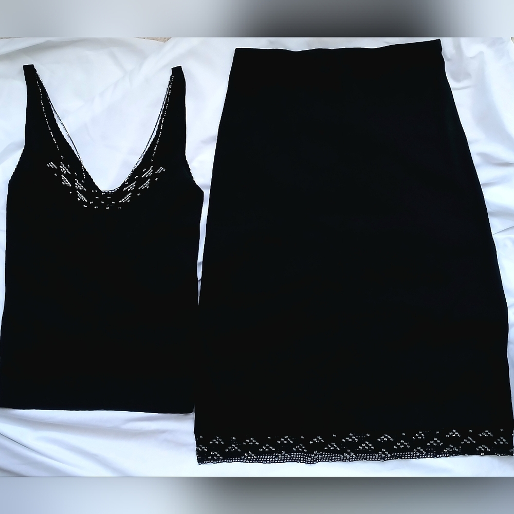 BCBG MaxAzria Two Piece crystal embellished Knit Skirt and Top